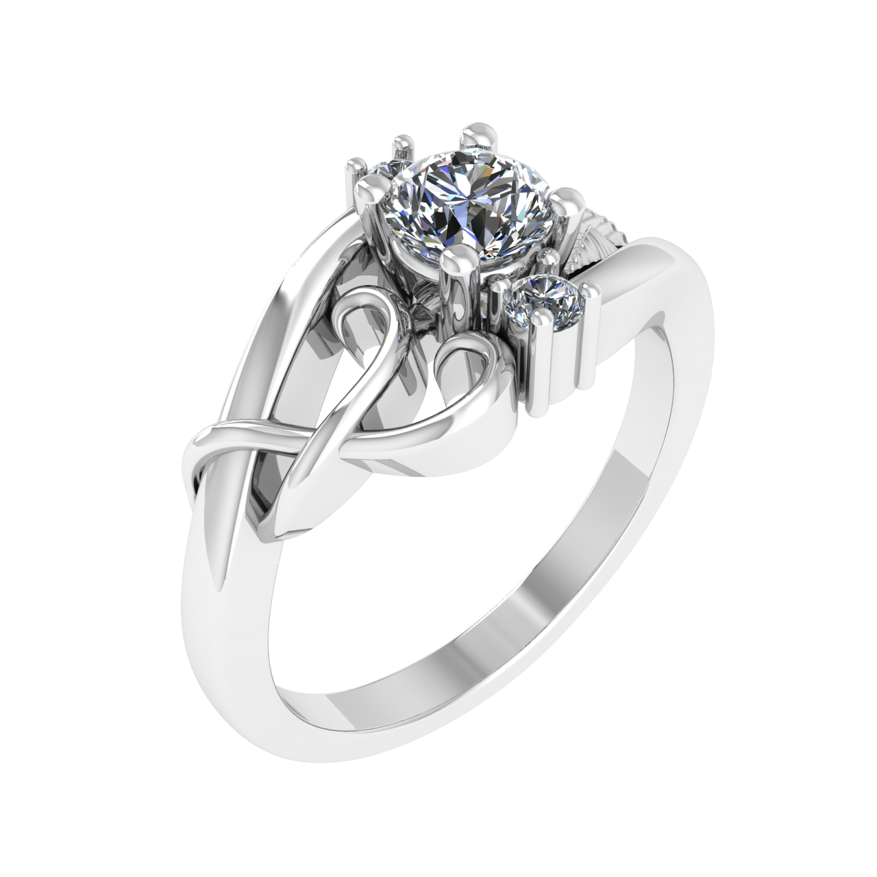 FLORAL ACCENTED  4.50mm ROUND ENGAGEMENT RING